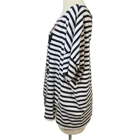 {H&M} Nautical Black Bird & Rose Print Striped Top - Picture 3 of 12